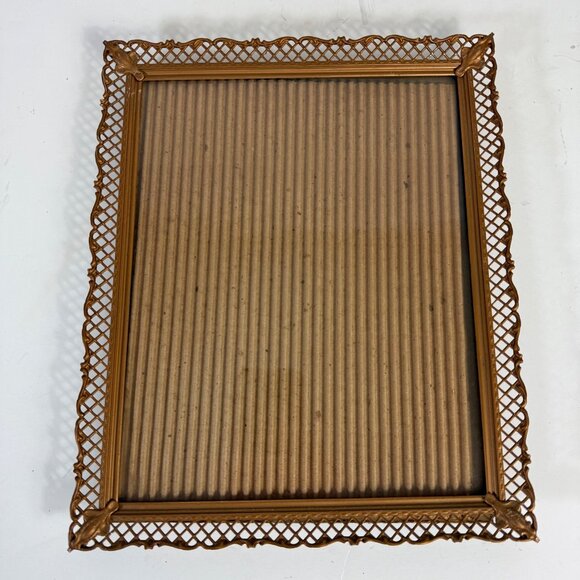 Ornate Metal Picture Frame Gold Tone Vintage Lattice Design Glass Front 8 X 10 - Picture 16 of 16
